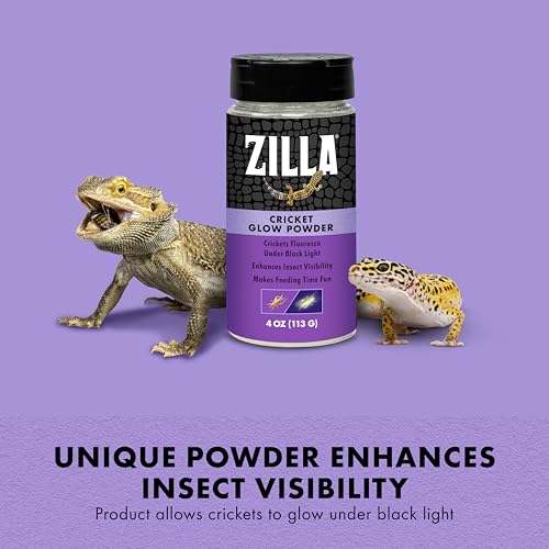Zilla Cricket Glow Powder — add to Reptile Food for a Fun Twist, More exciting Than Plain Calcium Powder Fluoresces Under Black Light, Ideal for Insectivores, 4 Ounces - size: 4 Ounce (Pack of 1)