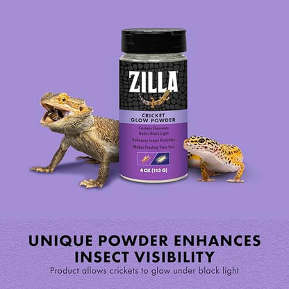Zilla Cricket Glow Powder — add to Reptile Food for a Fun Twist, More exciting Than Plain Calcium Powder Fluoresces Under Black Light, Ideal for Insectivores, 4 Ounces - size: 4 Ounce (Pack of 1)