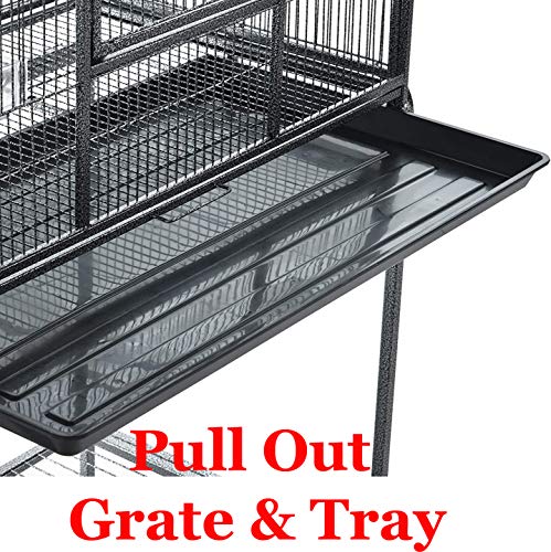 64" Extra Large Chewproof Wrought Iron 4-Levels Tight 1/2-Inch Bar Spacing for Ferret Chinchilla Sugar Glider Rats Mices Rabbit Squirrel Hamster Cage with Removable Rolling Stand - color: Black Vein, size: 32"L x 19"W x 60"H With 1/2" Spacing