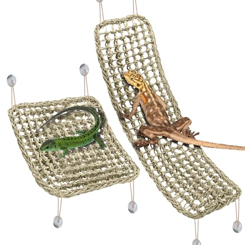2 Pieces Bearded Dragon Hammock Large Reptile Hammock, Lizard Hammock, Bearded Dragon Climbing Habitat Tank Accessories, Reptile Bridge for Chameleon Hermit Gecko Snakes - style: 1 Rectangle + 1 Square