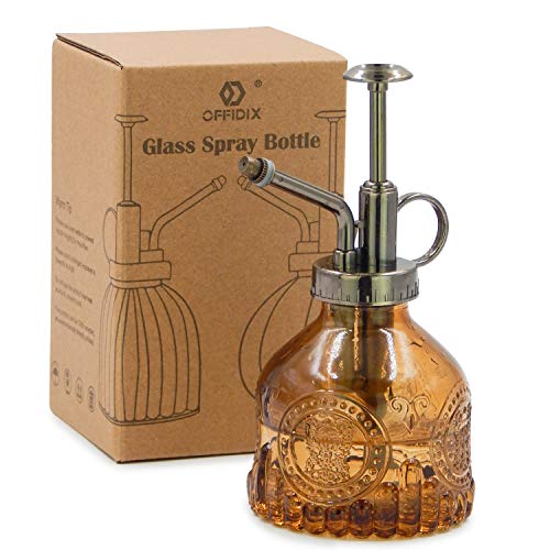 OFFIDIX Glass Watering Spray Bottle,Plant Mister Watering can Indoor with Bronze Plastic Top Pump,One Hand Glass Small Watering Can for Outdoor Indoor Garden,Cleaning Solutions and Home Decora(Brown) - color: E-brown