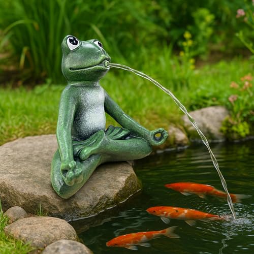 NFESOLAR Zen Meditation Frog Spitter Fountain for Water Feature | Frog Fountain with Clear Tubing, Never Rust or Crack for Ponds, Water Gardens N9711 - size: Zen Meditation Frog