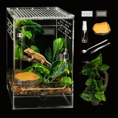 Reptile Tank,8" x 8" x 12" Crested Gecko Terrarium,PC Transparent Tall Vertical Starter Kit,Arboreal Tarantula Habitat with Ventilation for Tree Frog Cribs,Leopard Gecko Cage,Small Reptiles - size: 8*8*12inch