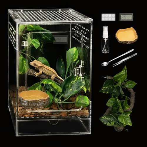 Reptile Tank,8" x 8" x 12" Crested Gecko Terrarium,PC Transparent Tall Vertical Starter Kit,Arboreal Tarantula Habitat with Ventilation for Tree Frog Cribs,Leopard Gecko Cage,Small Reptiles - size: 8*8*12inch