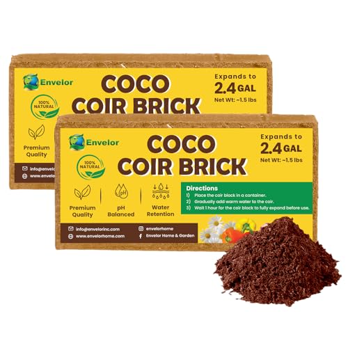 Coco Coir for Plants 2-Pack – 2.4 Gallons Compressed Coconut Coir Bricks, 1.5 lb. Low EC, pH Balanced Coco Peat for Indoor & Outdoor Gardening, Potting Soil, Indoor Plant Soil - color: Coco - 650 g (2.4 Gallons) - 2 Pack
