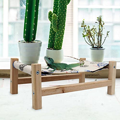 Dnoifne Reptile Hammock Swing Hanging Bed, Wooden Lizard Bed, Reptile Summer Bed for Bearded Dragon Leopard Gecko Lizard - size: Medium