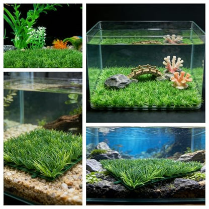 Aquarium Decor Artificial Plastic Lawn Grass,4PCS 9 inches Fish Tank Decorations, Easy Install Green Plants for Aquariums and Hermit Crab Climbing Habitats with 16 Suction Cups - size: 4pcs10"*10"