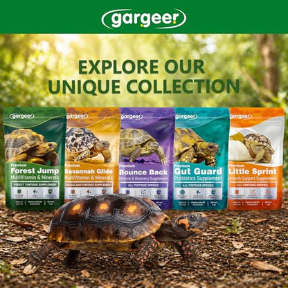 Gargeer Forest Jump - Forest Tortoise Multivitamin & Mineral Powder 2oz, Probiotics, Calcium & Vitamins for Red Foot, Yellow Foot & Hingeback Tortoises & All Forest Tortoises. Made in the USA. Enjoy!