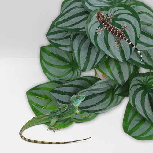 DOITOOL Reptile Decor Climbing Artificial Plant with Suction Cups for Terrarium Glass Container Decoration, Realistic Watermelon Leaf Design Suitable for Snake and Lizard Enclosures
