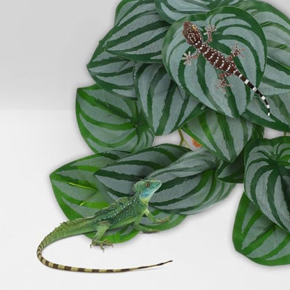 DOITOOL Reptile Decor Climbing Artificial Plant with Suction Cups for Terrarium Glass Container Decoration, Realistic Watermelon Leaf Design Suitable for Snake and Lizard Enclosures