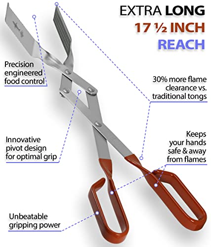 Grill Tongs for Steaks - 2-Pack Gift Set - 17" & 13" Professional Kitchen and Outdoor Grilling Utensil Set (Red) - color: Red 2X Steak Tongs