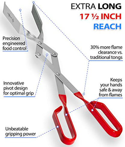Grill Tongs for Steaks - 2-Pack Gift Set - 17" & 13" Professional Kitchen and Outdoor Grilling Utensil Set (Red) - color: Red 2X Steak Tongs