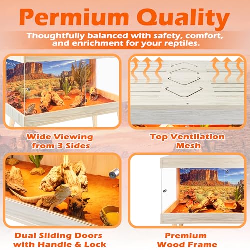 ROYXEN Reptile Tank 34 Gallon, Bearded Dragon Tank with Leg Stand, Tempered Glass Reptile Enclosure, Lizard Tank for Chameleon, Lizard Habitat (Oak, 32 Length Inch) - color: Oak, size: 32"x16"x15.5"