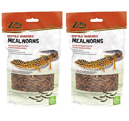 Zilla 2 Pack of Reptile Munchies Mealworms, 3.75 Ounes each, for Bearded Dragons, Leopard Geckos, Chameleons, Large Tropical Fish, and Birds