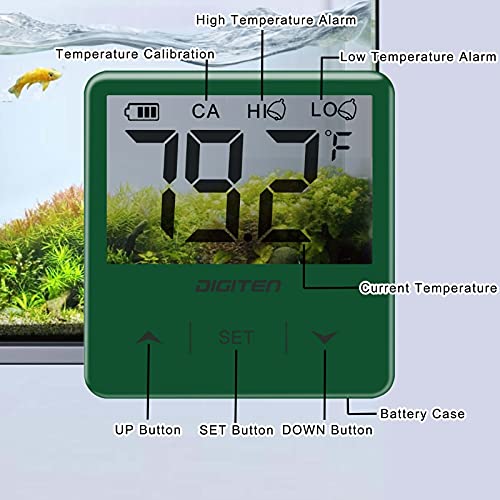 DIGITEN Aquarium Thermometer Digital Fish Tank Thermometer with Large LCD Display Stick On Water Terrarium Temperature Sensor Gauge for Reptiles Turtle Amphibians - color: Green