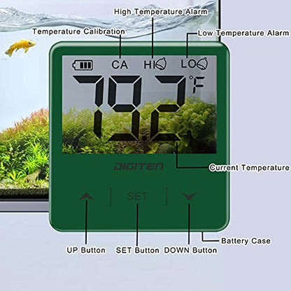 DIGITEN Aquarium Thermometer Digital Fish Tank Thermometer with Large LCD Display Stick On Water Terrarium Temperature Sensor Gauge for Reptiles Turtle Amphibians - color: Green
