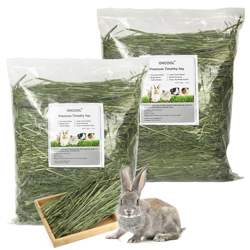 Timothy Hay, 2.2LBS Small Pet Feed | Premium dust free natural fresh timothy hay, for rabbits, tortoises, guinea pigs, chinchillas, 2 packs of 1.1lbs each