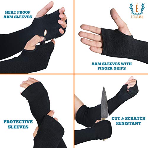 Cut Heat Bite Resistant Arm Sleeves –EN388 Certified Arm Protection Sleeve for Welding, Cooking, Cat & Dog Handling - color: Thumb Hole 18-inches