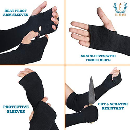 Cut Heat Bite Resistant Arm Sleeves –EN388 Certified Arm Protection Sleeve for Welding, Cooking, Cat & Dog Handling - color: Thumb Hole 18-inches