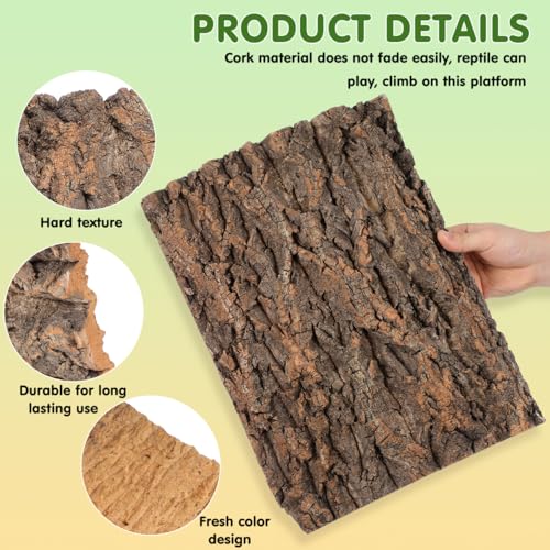 VANZACK Reptile Cork Bark for Reptiles Terrarium Decor Climbing Platform Reptile Tank Accessories Natural Bark Background for Lizards 15.74 X 11.81 X 0.78 in