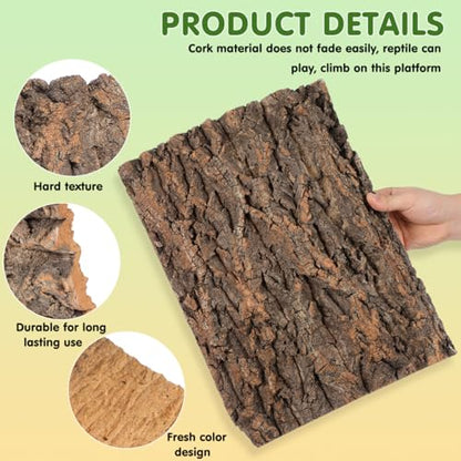 VANZACK Reptile Cork Bark for Reptiles Terrarium Decor Climbing Platform Reptile Tank Accessories Natural Bark Background for Lizards 15.74 X 11.81 X 0.78 in