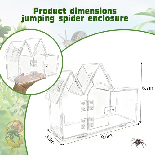 Jumping Spider Enclosure, 9.5" x 3.9" x 6.7" Acrylic with Magnetic Door Transparent Enclosure for Reptile Tarantula Jumping Spider Gecko Amphibians Chameleon