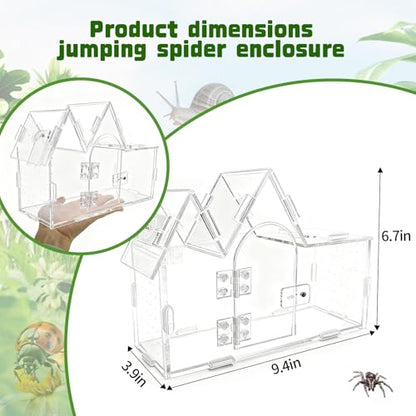 Jumping Spider Enclosure, 9.5" x 3.9" x 6.7" Acrylic with Magnetic Door Transparent Enclosure for Reptile Tarantula Jumping Spider Gecko Amphibians Chameleon