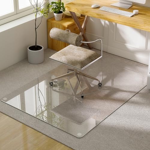 GLSLAND Tempered Glass Chair Mat, 54"x32" Heavy Duty Office Floor Protector for Hardwood Floors & Carpets Shatterproof Floor Mat for Home Office Desk, Transparent - color: Clear, size: 32" x 54"