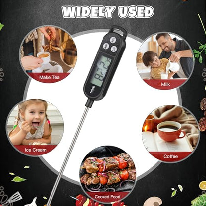 Copkim 6 Pcs Meat Thermometer Food Thermometer with Probe Water Liquid Instant Read Digital Thermometer Cooking Thermometer Supplies BBQ Kitchen Thermometer for Cooking Milk Yogurt (Black) - color: Black