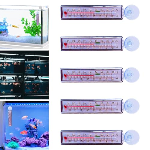 5 Pieces Aquarium Thermometer Tank Thermometer for Freshwater and Saltwater Large Range Accurate Submersible Thermometer Rectangle