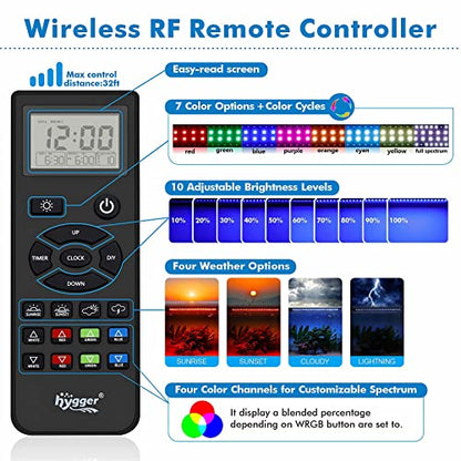 hygger Advanced Remote Control Aquarium Light Customizable Full Spectrum Fish Tank LED with DIY, Default & Weather Mode Freshwater Planted Tank - size: 58W for 48~54inch Tank