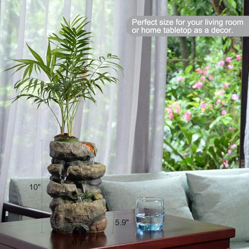 Kalona Tabletop Waterfall Fountain Rockery Fountains Soothing Sound Tabletop Fountains Home/Office Decor with a Small Plastic Pot to Grow The Plant by Yourself(Automatic Watering)(22020) - color: Grayish-brown