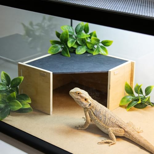 2-in-1 Bearded Dragon Basking Platform with Hideout, Slate Rocks for Reptiles with Base, Leopard Gecko Hides and Caves, Reptile Tank Accessories for Bearded Dragons, Geckos, Ball Pythons, Tortoise