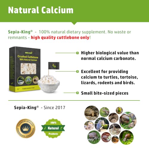 Sepia King - Crushed - 100% Natural Calcium Supplement - Premium Cuttlebone Perfect for Birds, Tortoises, Snails, Reptiles - 3.5 oz