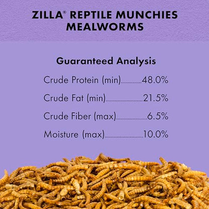 Zilla Reptile Munchies, Mealworms, All-Natural, Dehydrated Mealworms, Ideal for Bearded Dragons, Leopard Geckos, Chameleons and other lizards, Resealable Bag