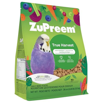 ZuPreem True Harvest Bird Food, Bird Feed Pellets for Parakeets, Budgies, Parrotlets, & Doves, Added Vitamins, Parakeet Food, Budgie Feed, Made in the USA (Small, 2.25 lb Bag) - size: 2.25 Pound (Pack of 1)