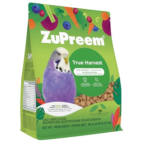 ZuPreem True Harvest Bird Food, Bird Feed Pellets for Parakeets, Budgies, Parrotlets, & Doves, Added Vitamins, Parakeet Food, Budgie Feed, Made in the USA (Small, 2.25 lb Bag) - size: 2.25 Pound (Pack of 1)