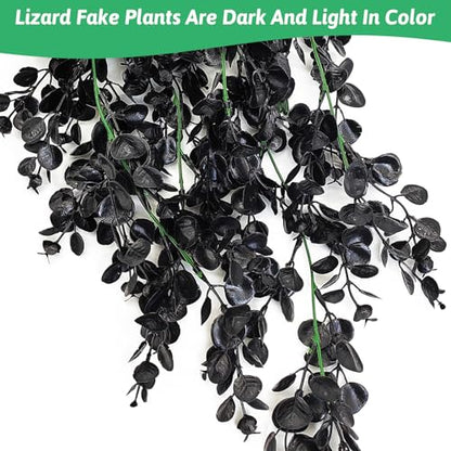 Hamiledyi 6 PCS Reptile Plants, Hanging Terrarium Plants, Artificial Leaves Habitat Decorations with Suction Cup, Fake Amphibian Plants for Bearded Dragon Lizard Hermit Crab Geckos Chameleon(Black) - size: 6 PCS