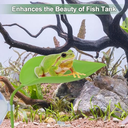 Frog Habitat Leaves, Artificial Plant Decoration with Suction Cups, Reptile Tank Decoration for Frog Lizards, Dark Blue, Green, Blue, 3 Pcs