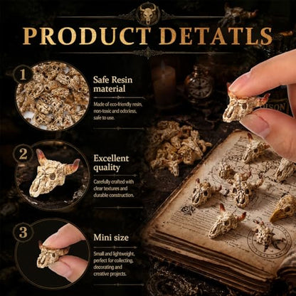 Geelin 60 Pcs Mini Resin Animal Skull Heads Miniature Animal Skulls Figurines Bulk for Sand Box Mini Skull Figurine for Reptiles Hideouts Crafts Micro Landscape Decor
