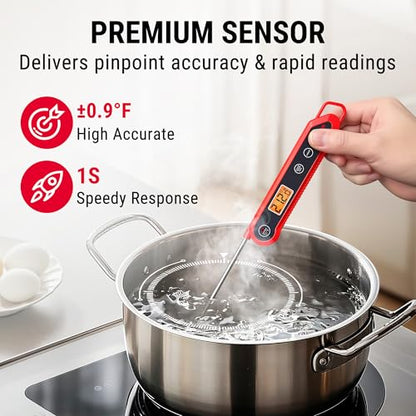 TempPro 1 Second Instant Read Digital Meat Thermometer, ±0.9°F Accuracy, Waterproof & Backlight Food Thermometer for Cooking, Oil Fry Candy Meat Probe for Kitchen, BBQ, Oven, Grill, Smoker - color: Red
