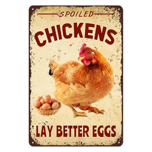 Chicken Coop Signs Metal Tin Decor - Vintage Farm Outdoor Wall Art, Funny Yard Kitchen Gifts for Chicken Lovers - Spoiled Chickens Lay Better Eggs Tin Sign for Barn, Coop Accessories 8x12 Inch - color: Sign 037