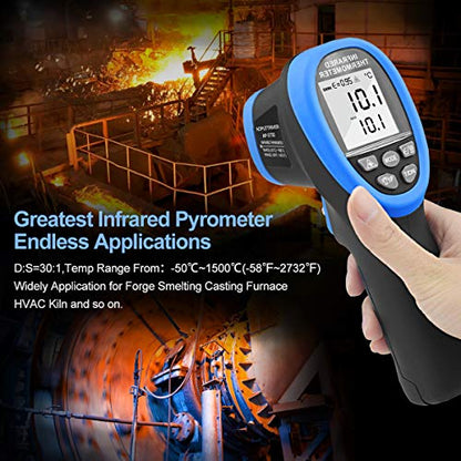 High Temp Infrared Thermometer -58℉~2732℉ Forge Thermometer 30:1 Digital IR Temperature Gauge,Non-Contact Pyrometer for Kiln,Forging,Engine,Industry and Home Repair. - color: AP-2732 Blue