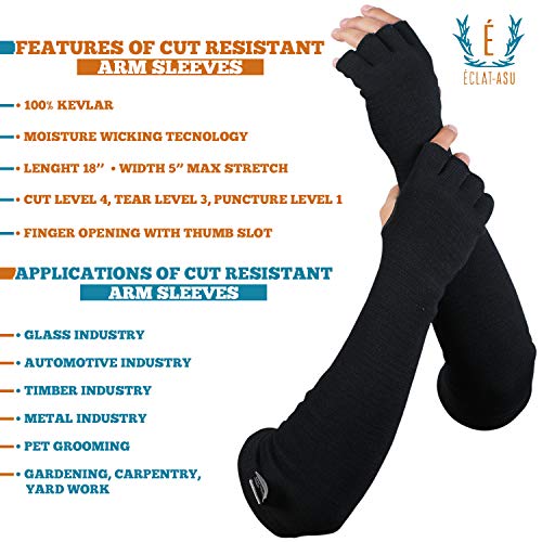 Cut Heat Bite Resistant Arm Sleeves –EN388 Certified Arm Protection Sleeve for Welding, Cooking, Cat & Dog Handling - color: Black