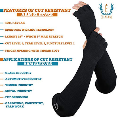 Cut Heat Bite Resistant Arm Sleeves –EN388 Certified Arm Protection Sleeve for Welding, Cooking, Cat & Dog Handling - color: Black