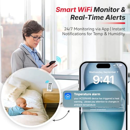 WiFi Thermometer Hygrometer, Wireless Indoor Outdoor Temperature Humidity Monitor, Solar Boost, 3.9" Large Screen, App Alerts for Home, Greenhouse, Pipe Protection, Cellar & Baby Room
