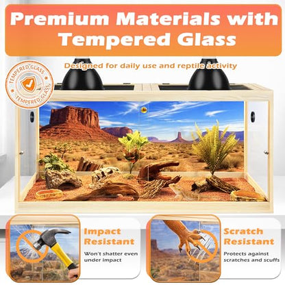 PROLEE 120 Gallon Bearded Dragon Tank, 4x2x2 Reptile Enclosure with Tempered Glass Sliding Doors, Lockable Front Opening and Metal Mesh Top, Large Terrarium for Lizards and Snakes, Oak - color: Oak