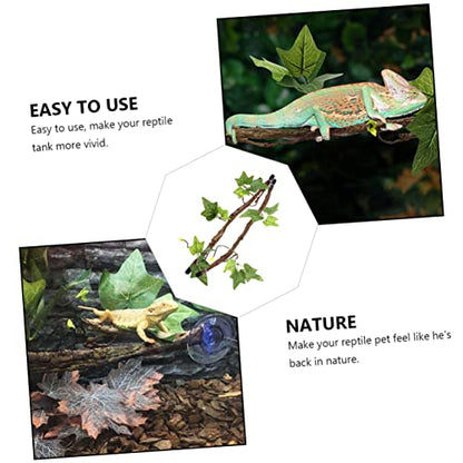 2pcs Bendable Reptile Jungle Vines with Suction Cups Durable Habitat Decor for Terrarium Artificial Leaves for Lizard Snake Gecko More Realistic Simulation Plants