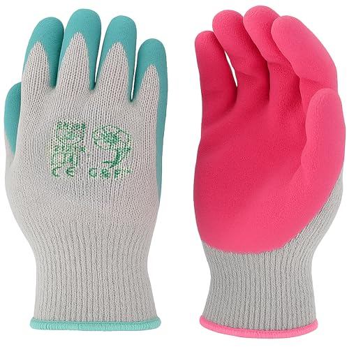 G & F Products Gardening Gloves for Women - 12 Pairs of Breathable Rubber Coated Yard Garden Gloves with Non-Slip Grip - Outdoor Protective Work Gloves, Rose Pink & Jade Green, Large. - color: Rose Pink/Jade Green, size: Large (Pack of 12)