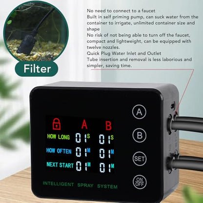 Reptile Humidifiers Smart Misting System,Reptile Humidifier Double Pump with Color Screen, Mister Automatic with Timer for Aquarium